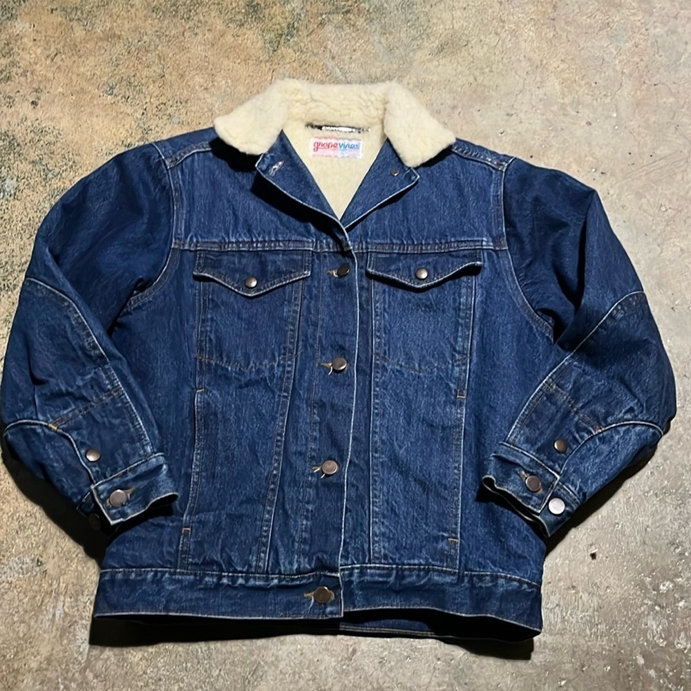 Vintage 80s Grapevines Sherpa Lined Denim Trucker Jacket